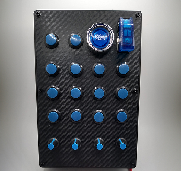 Button Box with 13 Blue buttons , Engine Start , Power on , 4 push button encoders