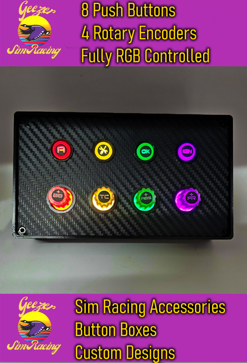 Sim Racing Button Box with RGB addressable buttons 8 buttons 4 rotary encoders